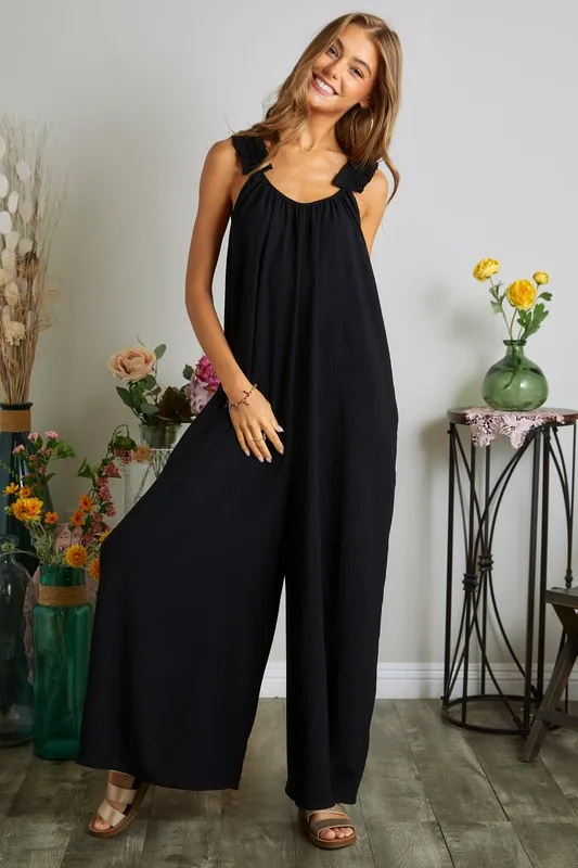 Full Size Elastic Ruffle Shoulder Jumpsuit Plus Size, image 4