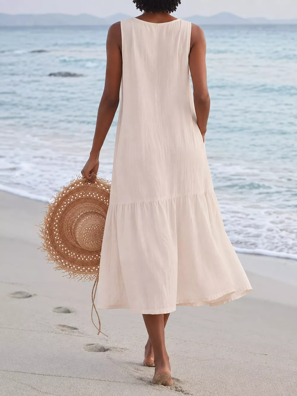 Full Size V-Neck Button Front Sleeveless Midi Dress Plus Size, image 8