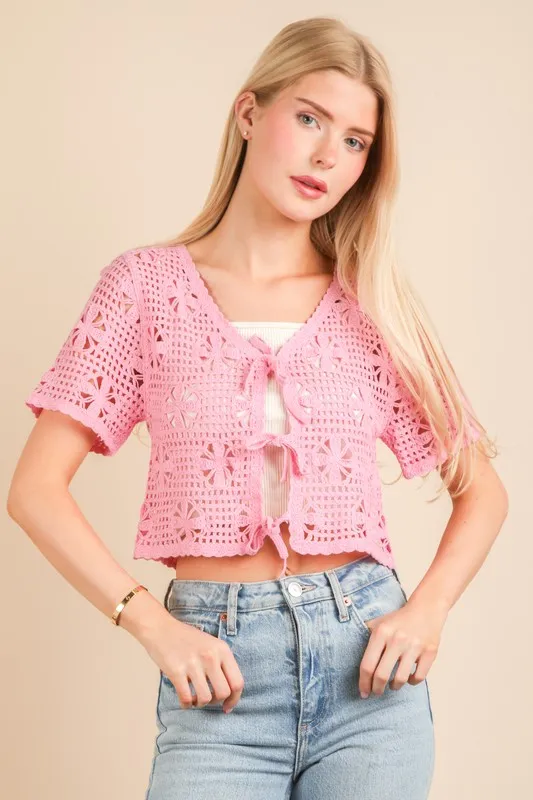 Front Tie Crochet Crop Top, image 4