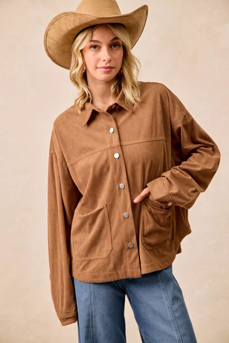 Corduroy Relaxed Fit Shacket with Back Pleat, image 12