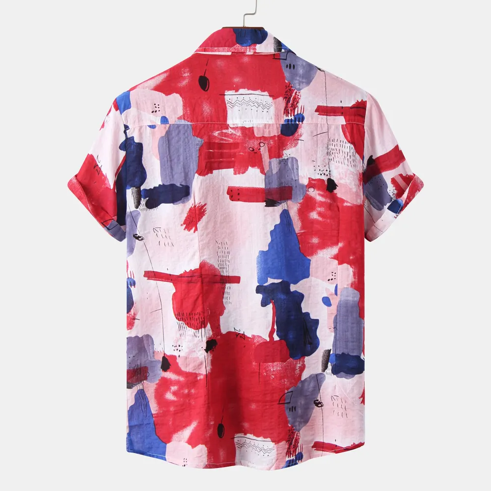 Men's Plus Size Abstract Print Short Sleeve Button-Up Shirt, image 5