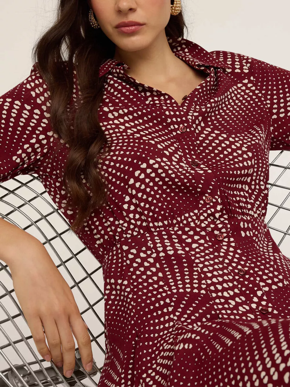 Printed Long Sleeve Mini Shirt Dress, image 2