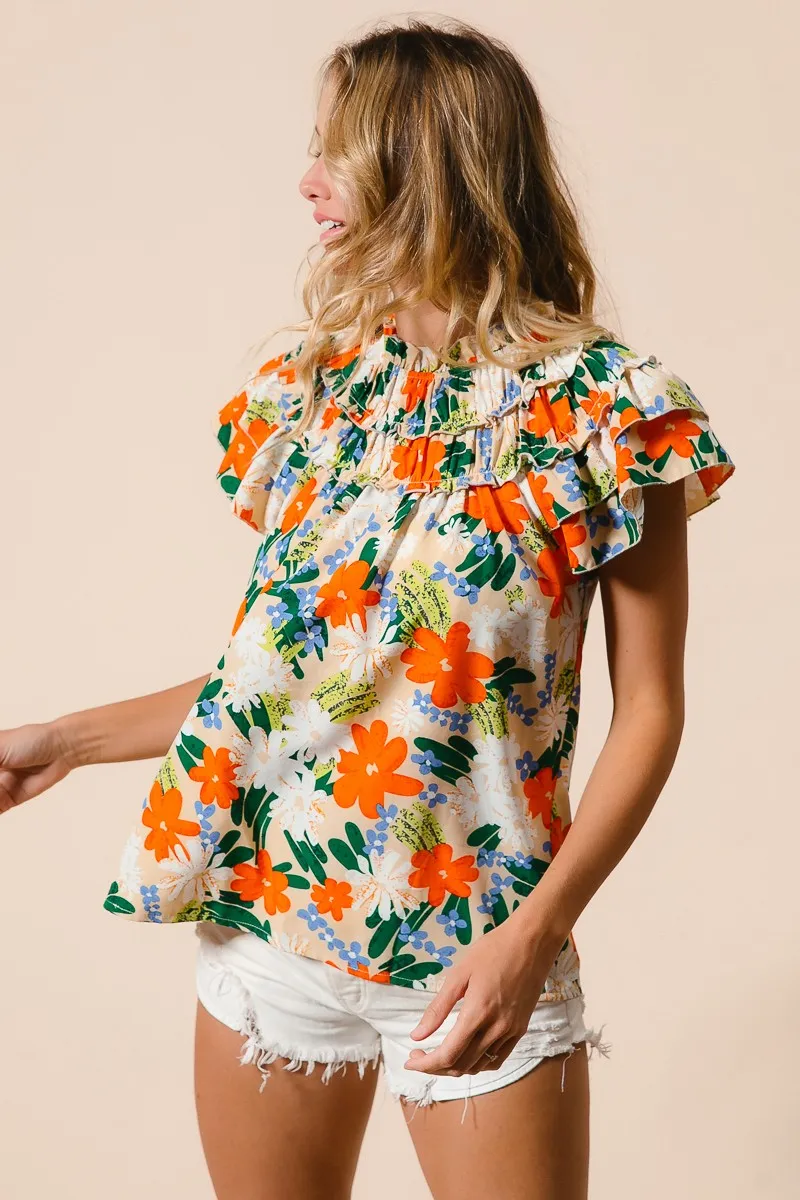 Multi Color Floral Print Woven Top, image 17