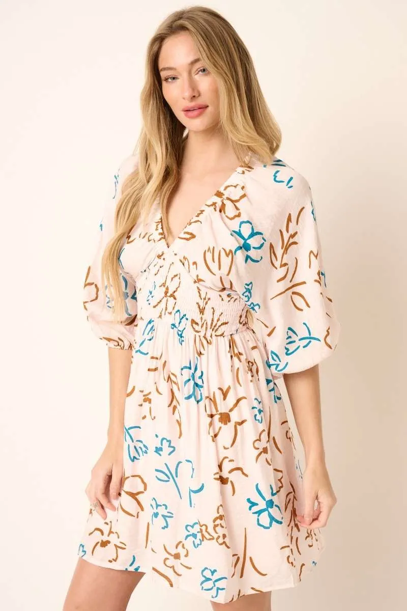 Flower Print Mocked Waist Mini Dress, image 2