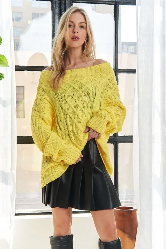 Cable Knit Off Shoulder Sweater, image 2