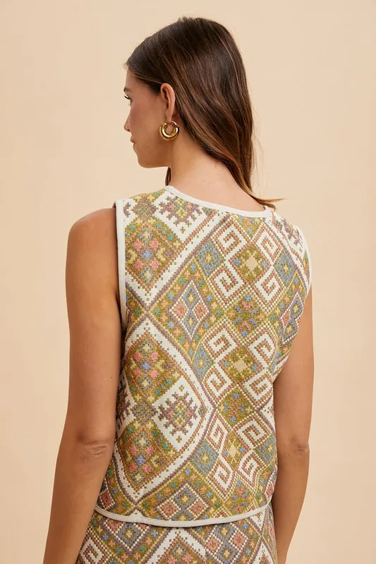 Ethnic Woven Jacquard Tie Front Vest, image 4