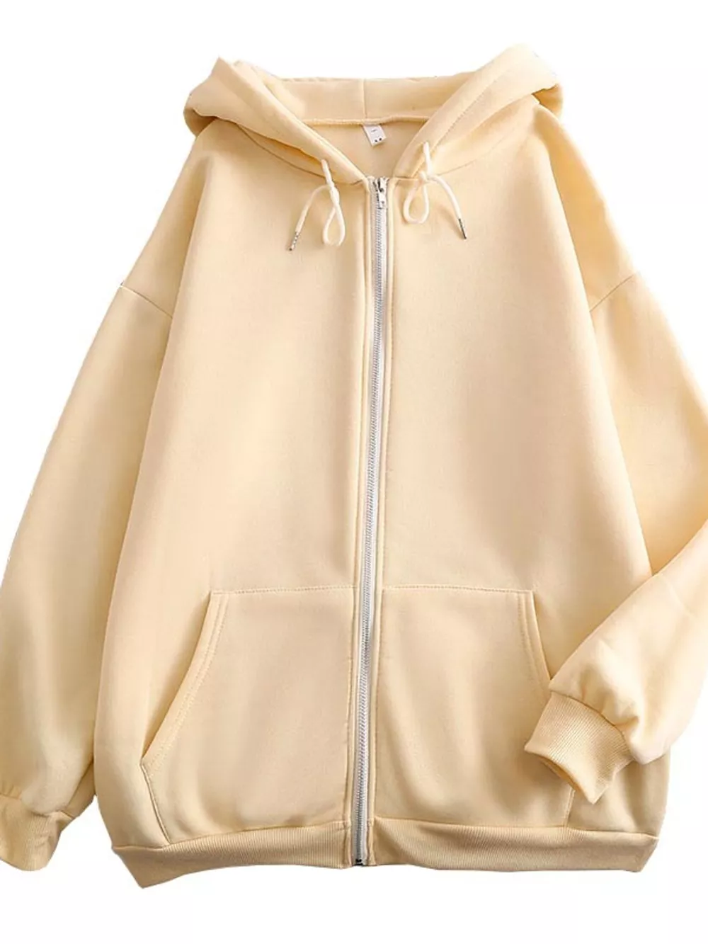 Full Size Oversized Solid Zip-Up Hoodie with Drawstring Plus Size