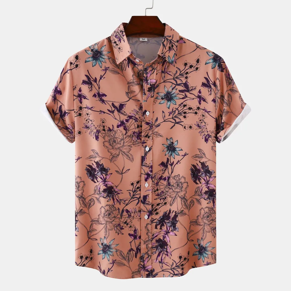 Men's Plus Size Floral Print Short Sleeve Button Down Casual Shirt, image 23