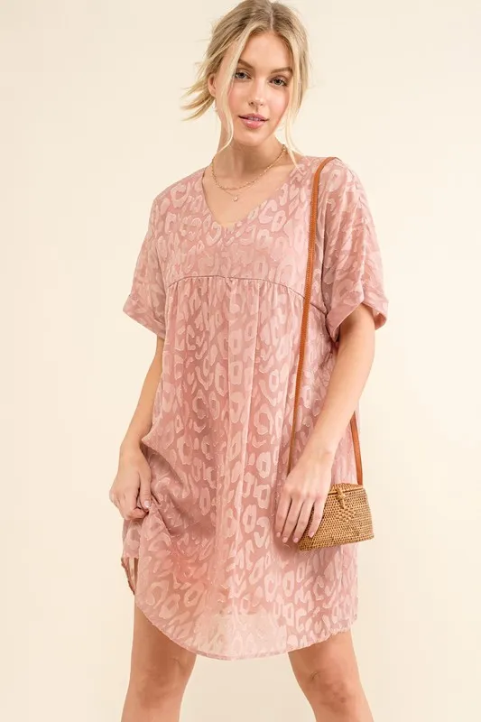 Woven Leopard Baby Doll Roll-Sleeve Casual Dress, image 7