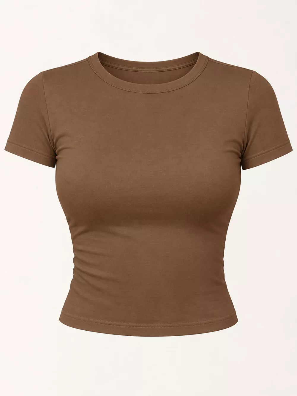 Slim Fit Basic Crew Neck Short Sleeve Crop T-Shirt, image 31