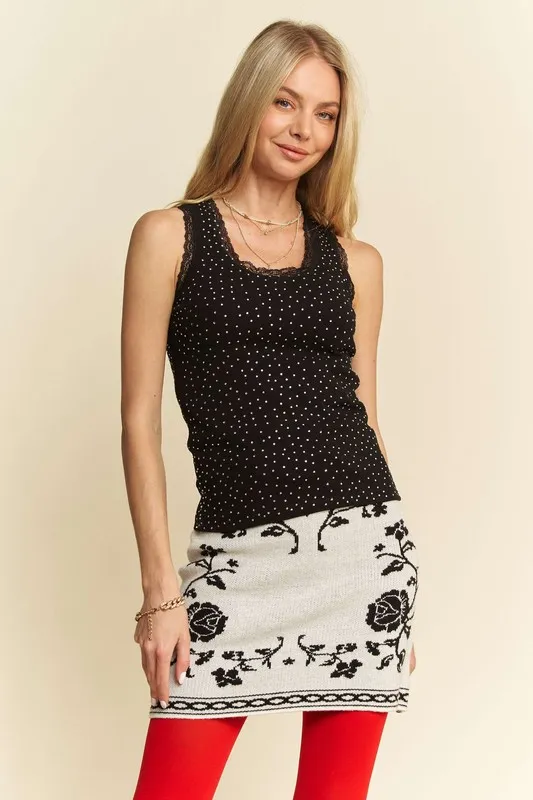 Rhinestone Lace Trim Detail Tank