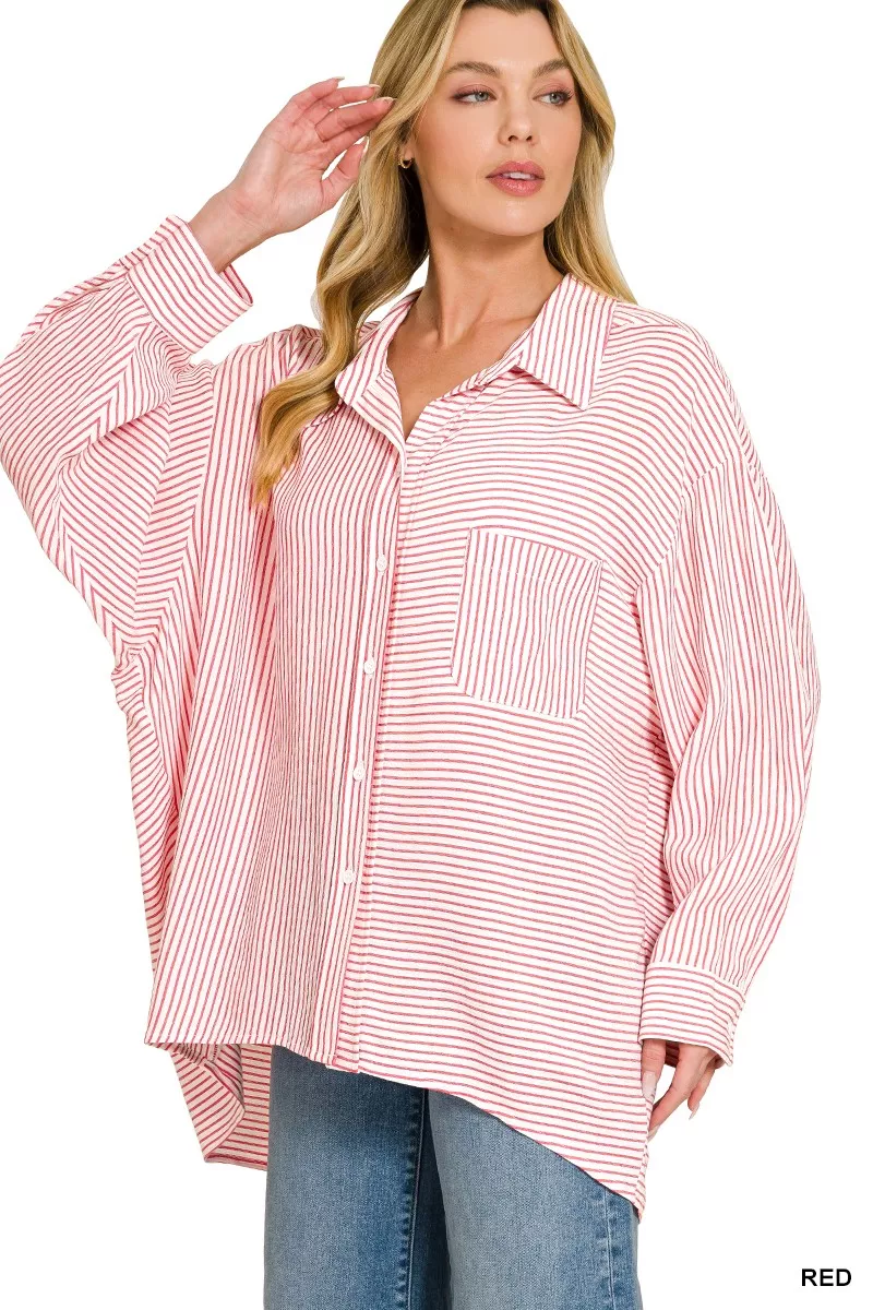 Woven Stripe Button Down Shirt, image 4