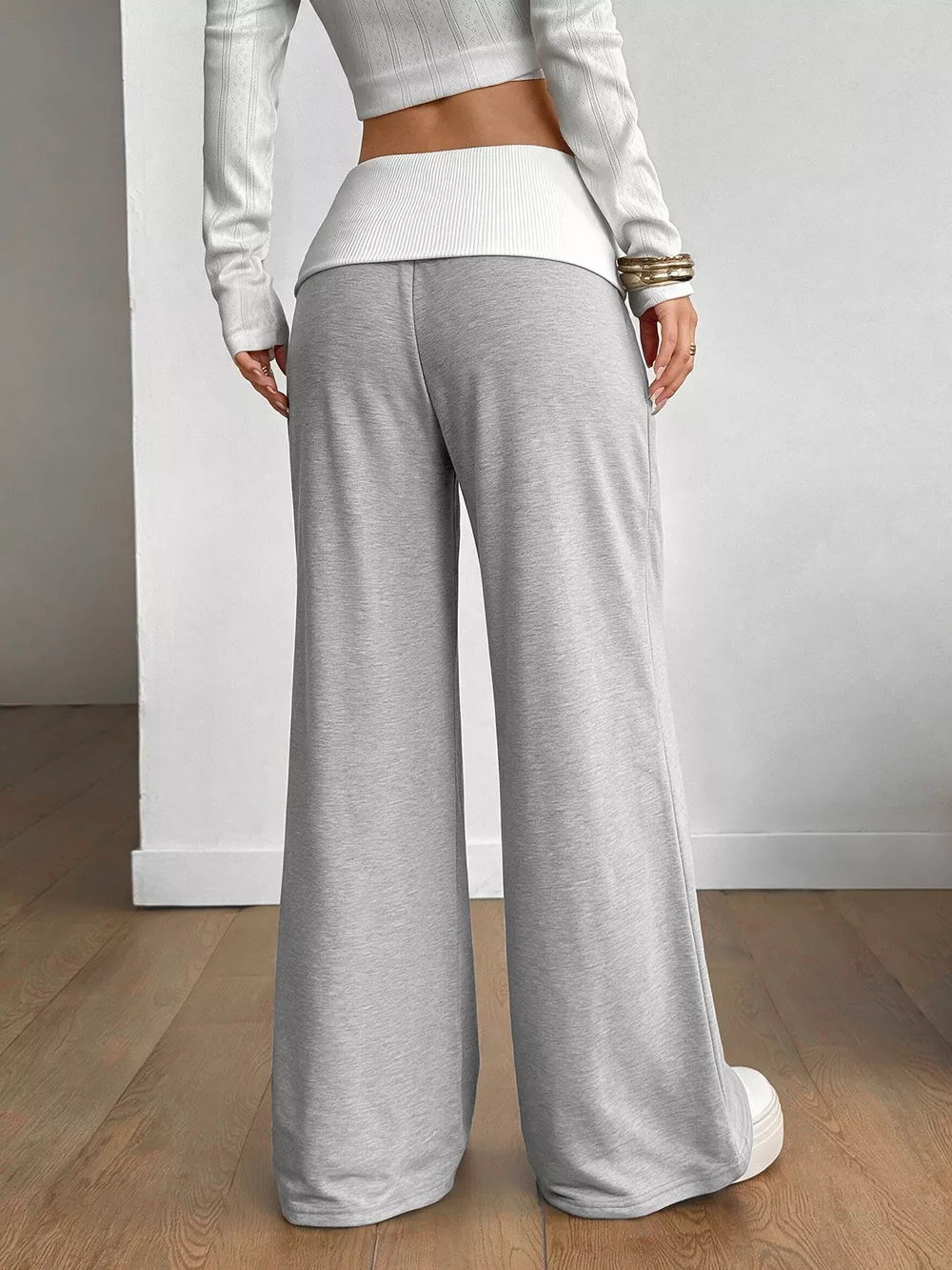 High-Waisted Wide-Leg Contrast Pants, image 6