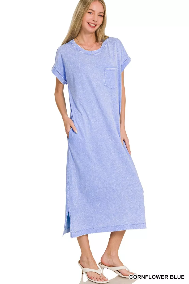 Washed Exposed Seam Short Sleeve T-Shirt Dress