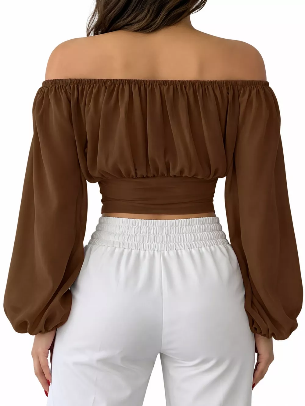 Off-Shoulder Long Sleeve Cropped Blouse, image 23