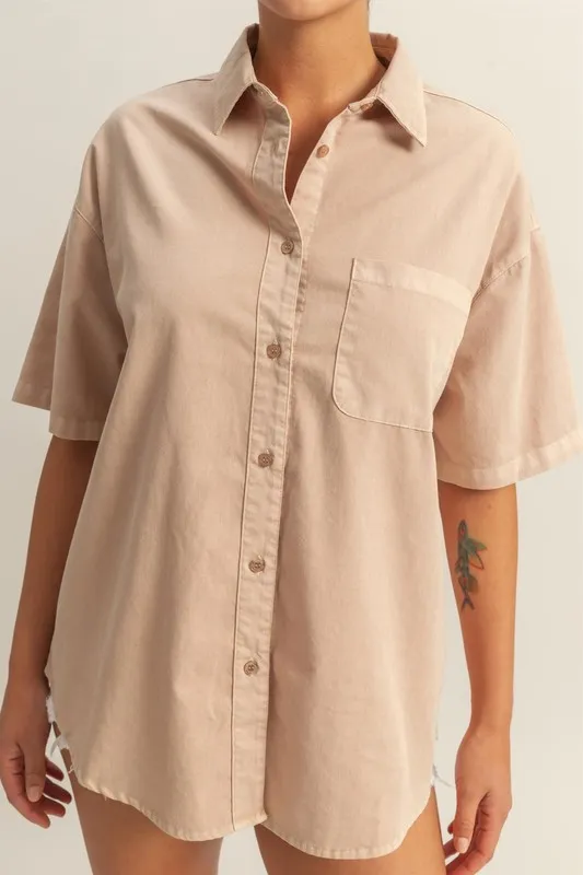 Short Sleeve Button Down Oversized Shirt, image 4