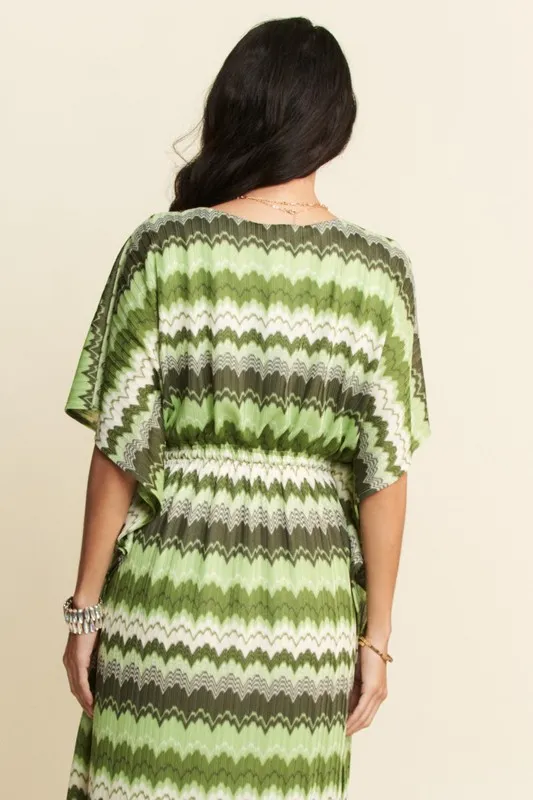 Multi Color Wavy Tie Waist Flowy Sleeve Dress, image 10