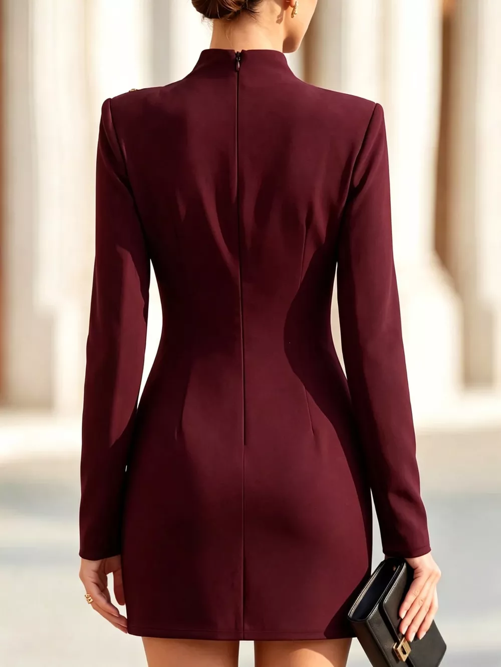 Full Size Decorative Button Mock Neck Mini Dress Plus Size, image 11