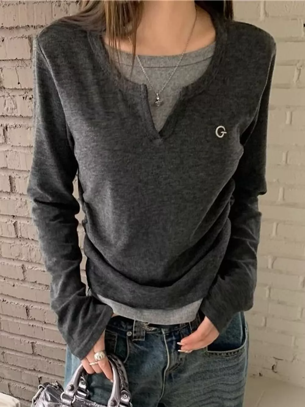 Layered Look Long Sleeve T-Shirt, image 5