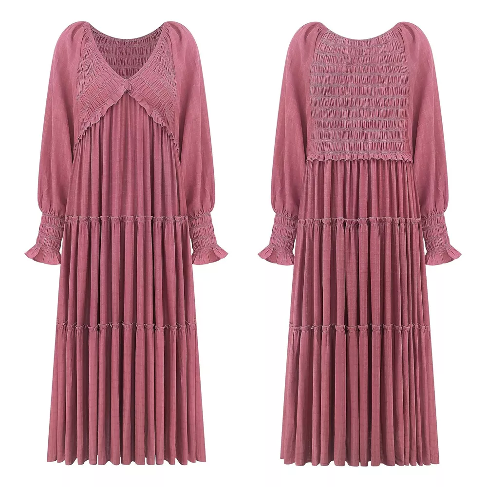 V-Neck Long Sleeve Tiered Maxi Dress, image 10