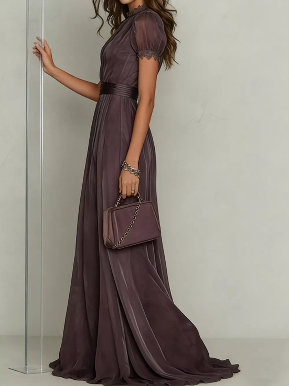 Full Size Elegant Sheer Chiffon Mock-Neck Maxi Dress with Keyhole Detail Plus Size, image 4