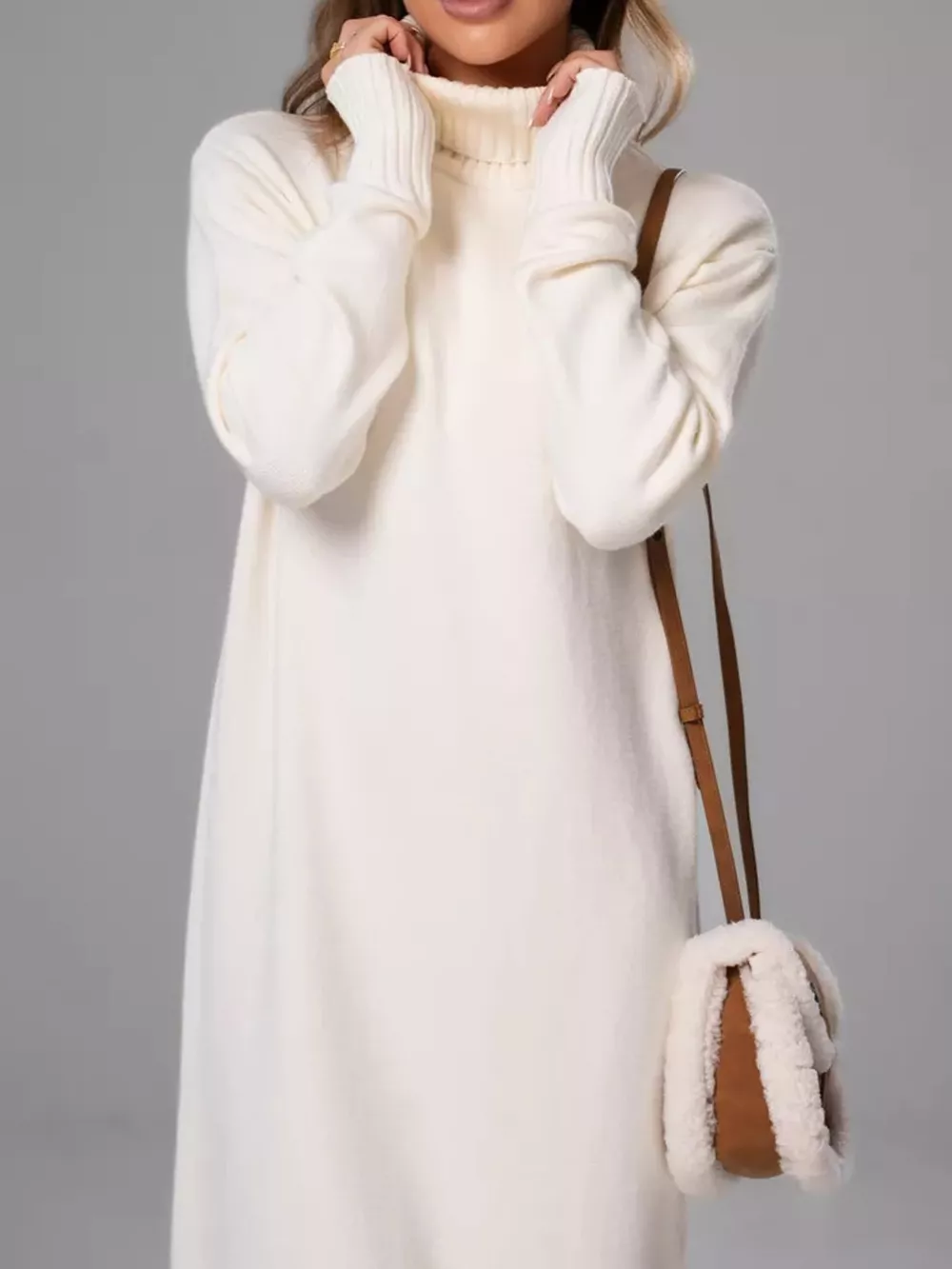 Turtleneck Ribbed Knit Sweater Dress, image 10