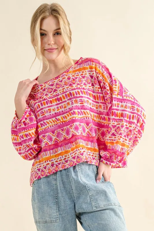 Cozy Textured Printed Casual Top, image 5