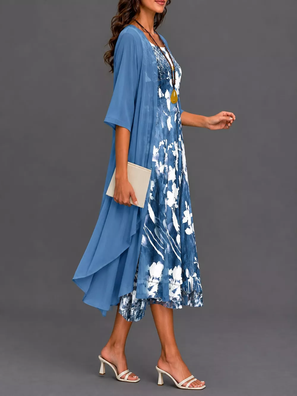 Full Size Floral Print Midi Dress and Chiffon Cardigan Set Plus Size, image 6