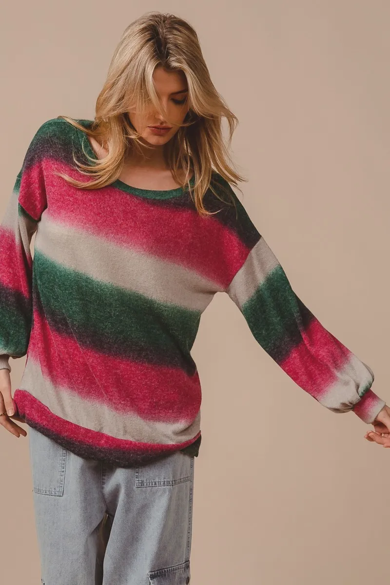 Striped Gradation Print Knit Top, image 2