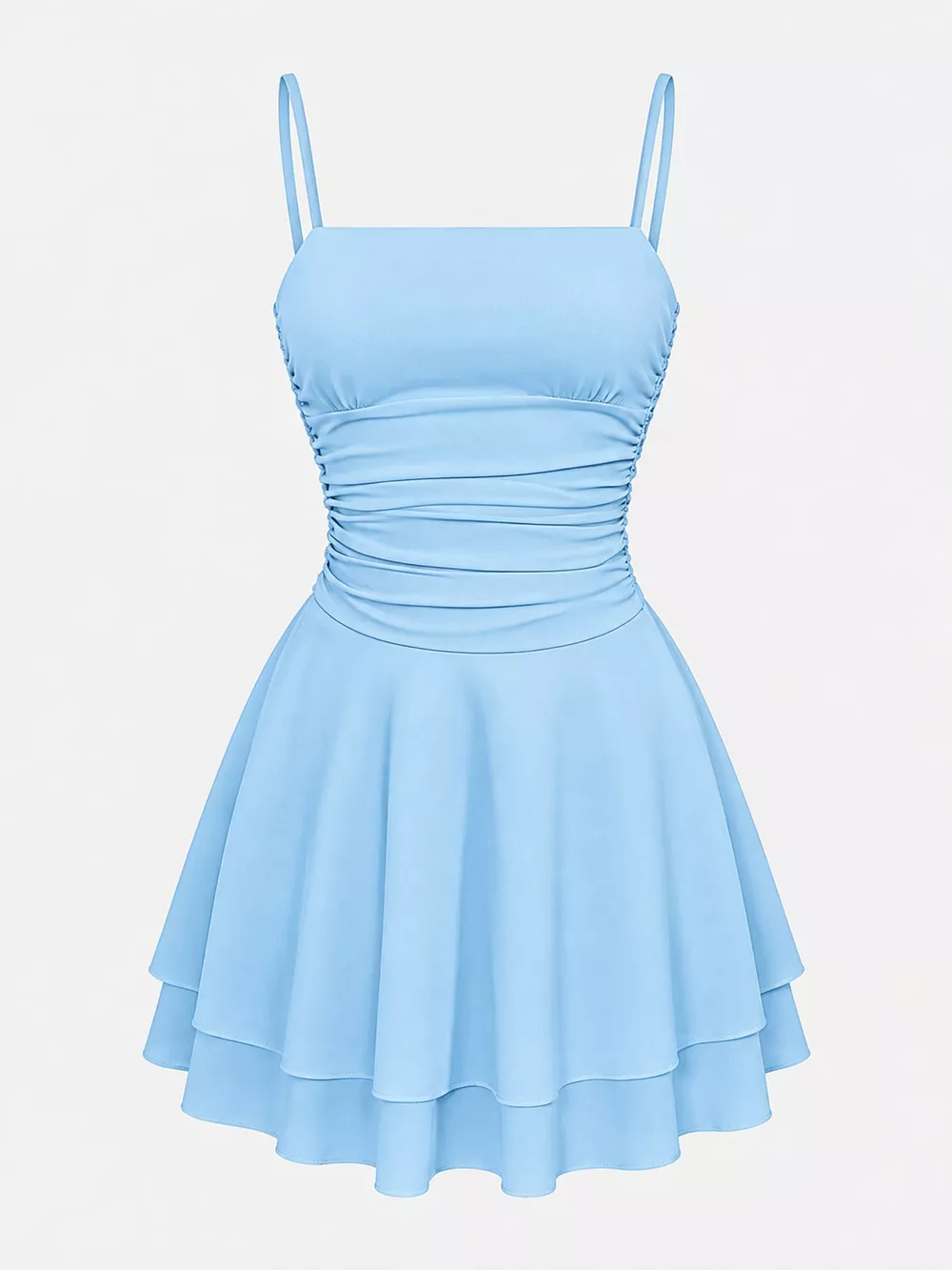 Ruched Spaghetti Strap Layered Mini Dress, image 34