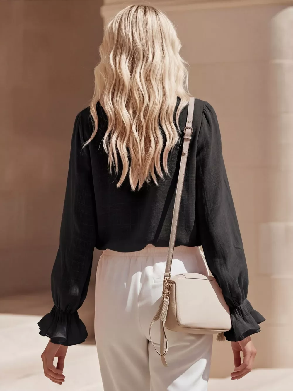 Ruffled V-Neck Long Sleeve Blouse, image 9