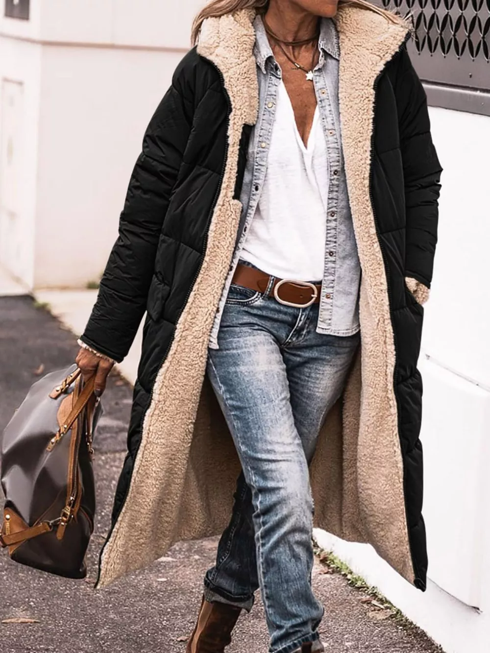Full Size Longline Sherpa-Lined Hooded Outerwear Plus Size, image 6
