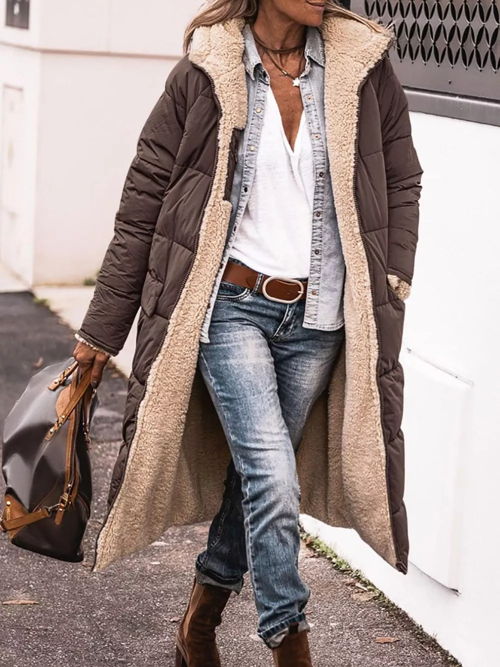 Full Size Longline Sherpa-Lined Hooded Outerwear Plus Size, image 16
