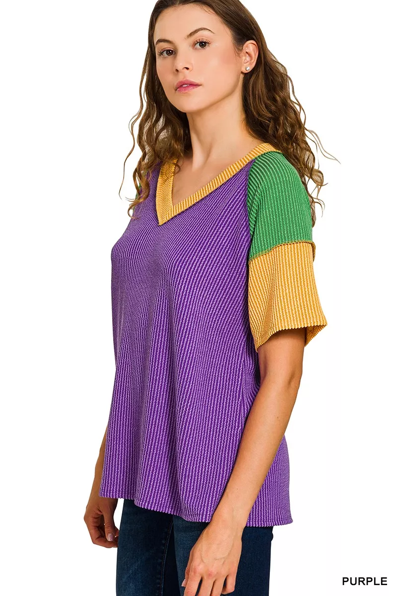 Mardi Gras Raised Rib Color Block Top, image 2