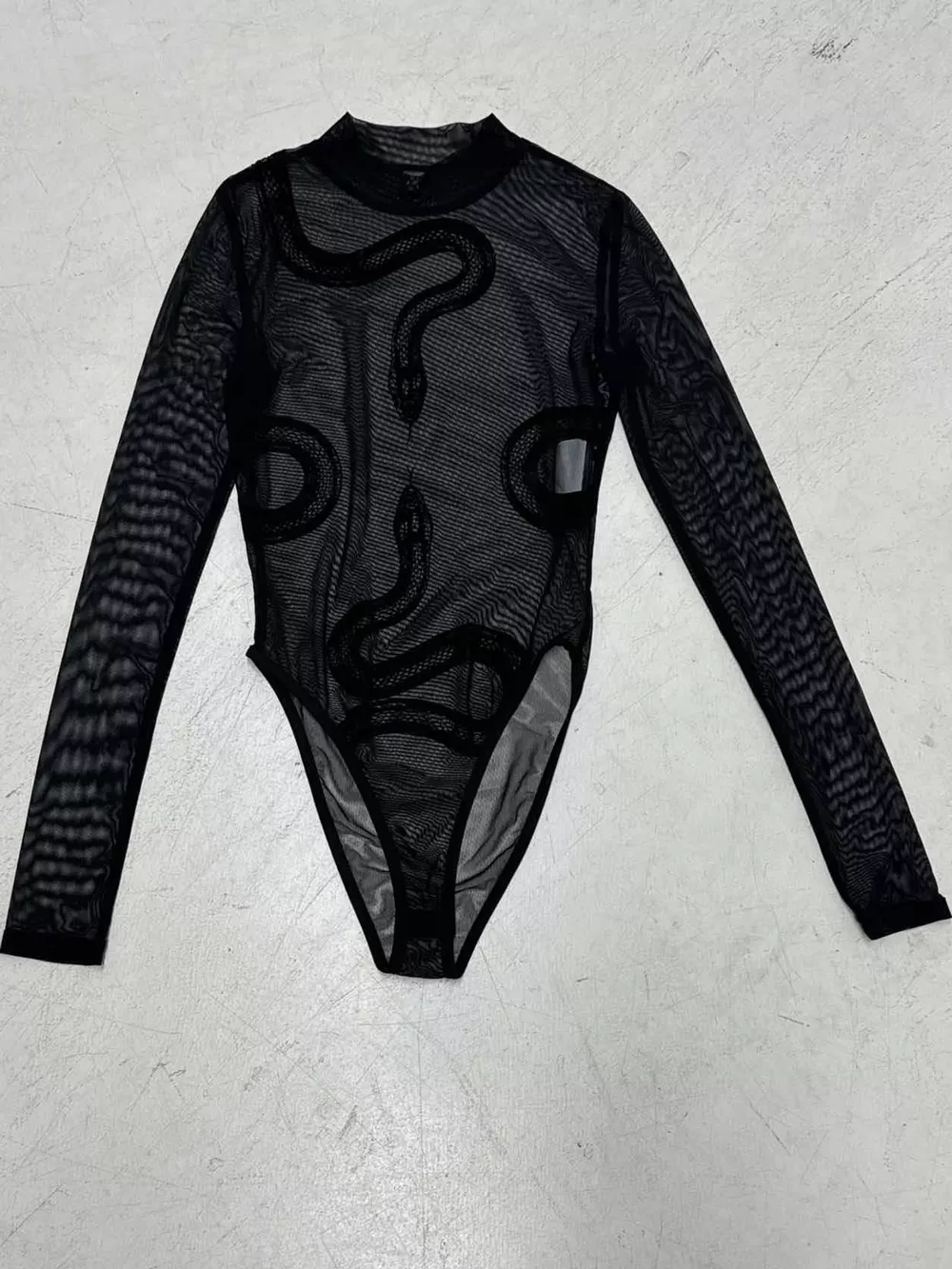Sheer Mesh Snake Print Long Sleeve Bodysuit, image 8