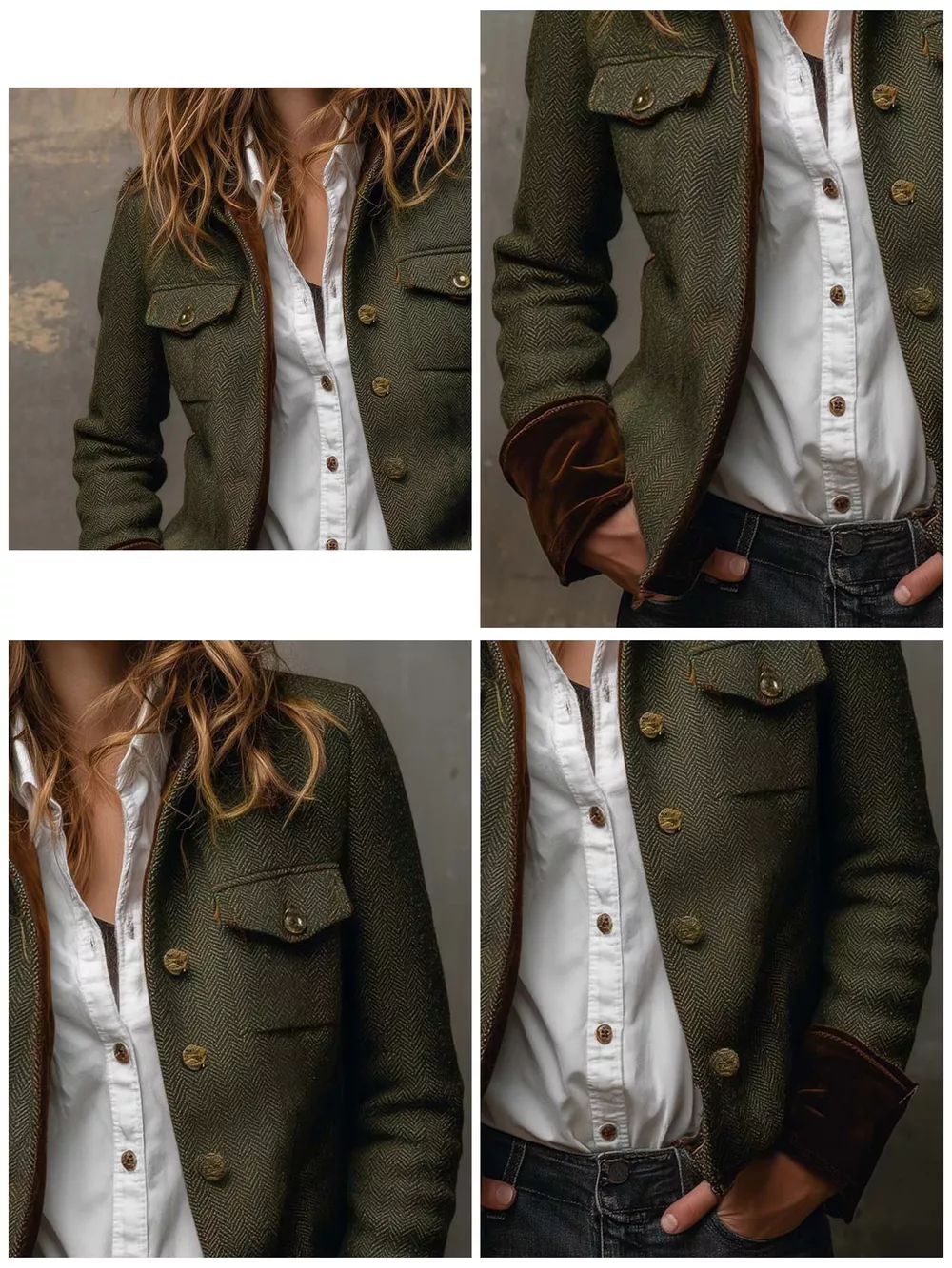 Full Size Vintage Herringbone Tweed Blazer with Velvet Cuffs Plus Size, image 9