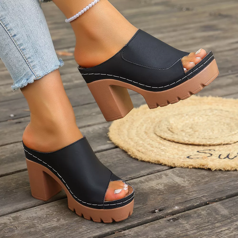 Peep Toe Block Heels Sandals, image 4
