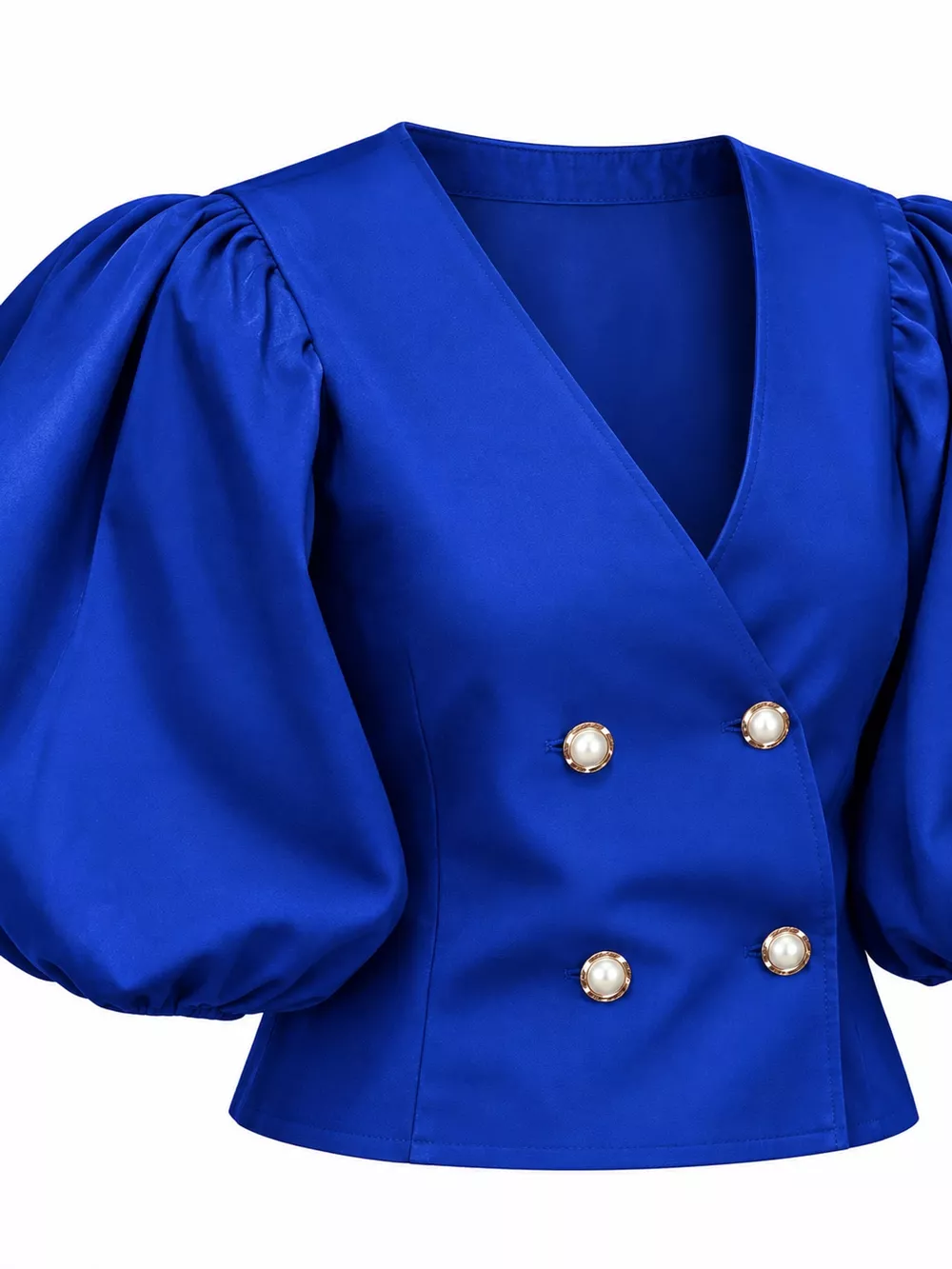 Full Size Double-Breasted Puff Sleeve Blouse Plus Size, image 12