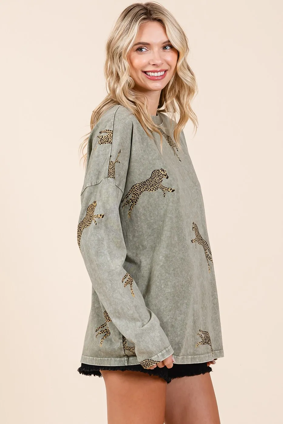 Mineral Wash Cheetah Print Long Sleeve Top, image 8