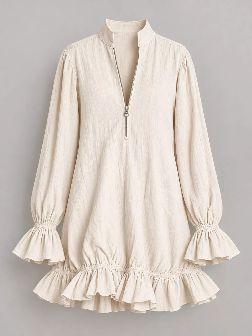 Zipper-Front Ruffle Hem Mini Dress, image 24