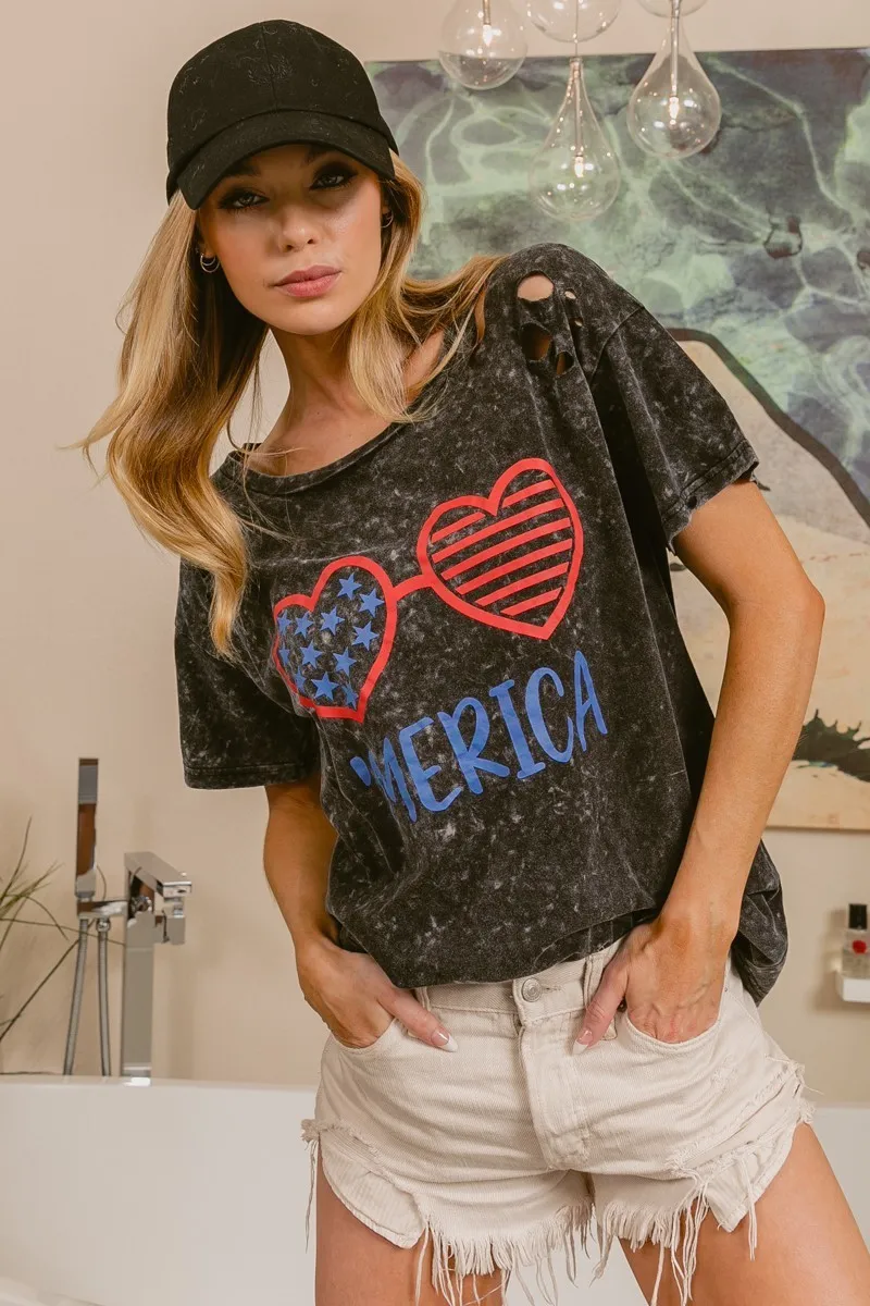 4th Of July Theme Mineral Washed Laser Cut Top, image 15