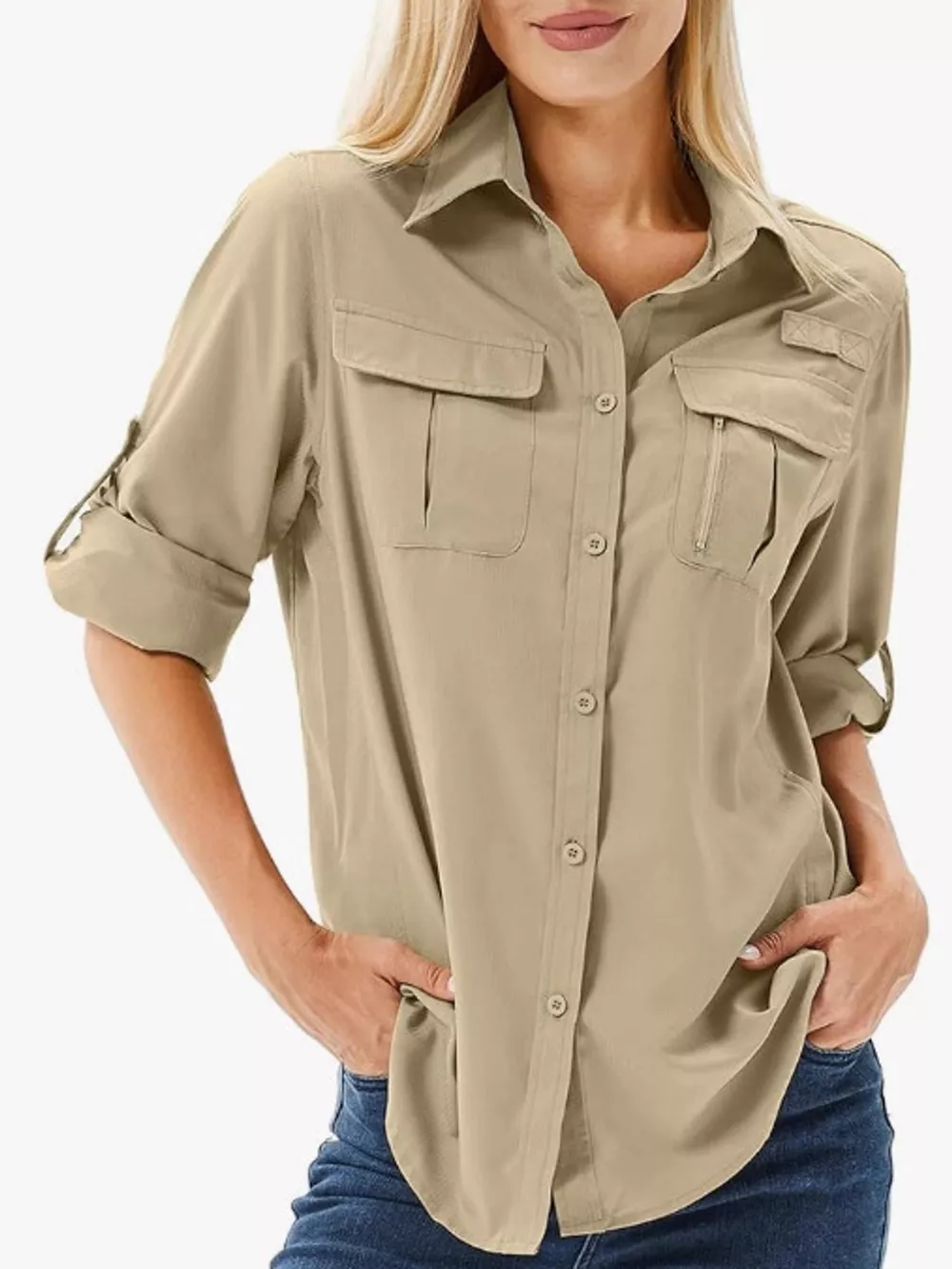 Full Size Button-Down Roll-Up Sleeve Shirt Plus Size, image 31