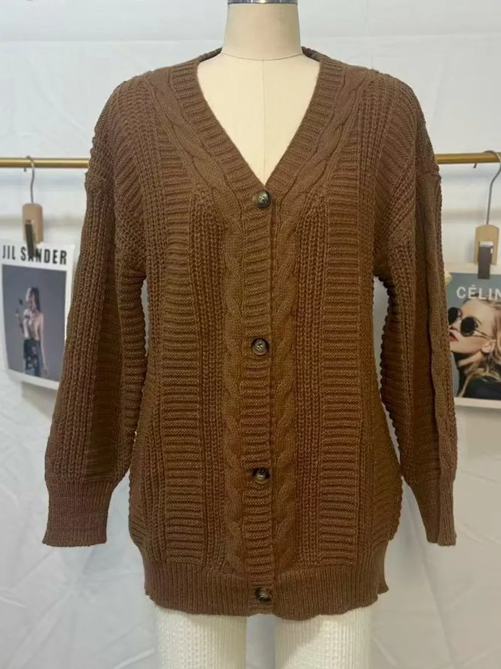 Cable Knit Button-Down Cardigan, image 4