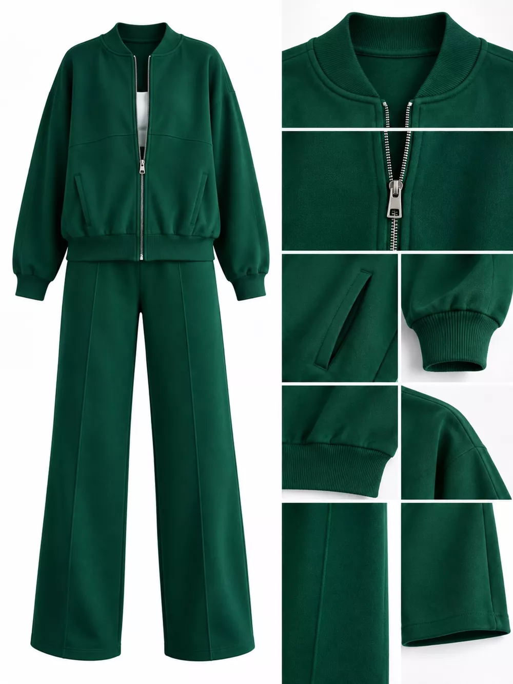 Casual Zip-Up Jacket and Wide-Leg Sweatpants Set, image 25