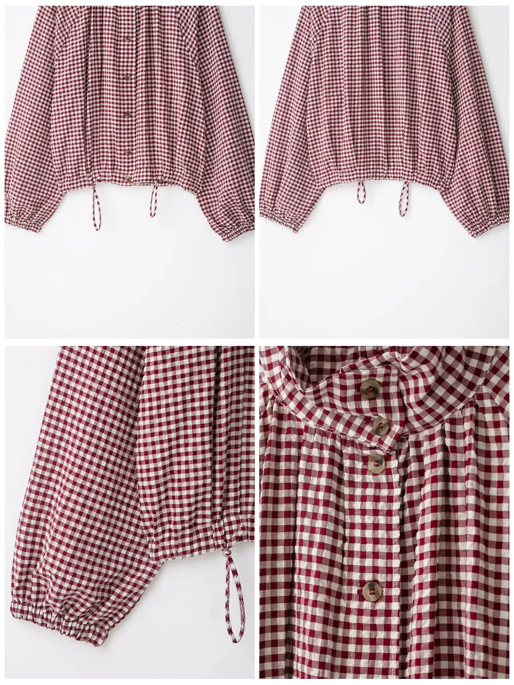 Gingham Stand-Collar Drawstring Jacket, image 9