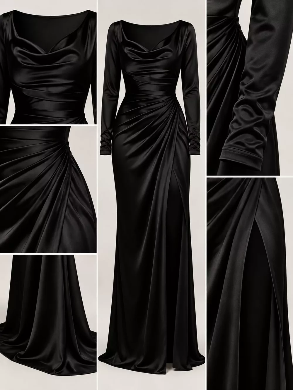 Full Size Satin Cowl Neck High Slit Evening Maxi Dress Plus Size, image 2