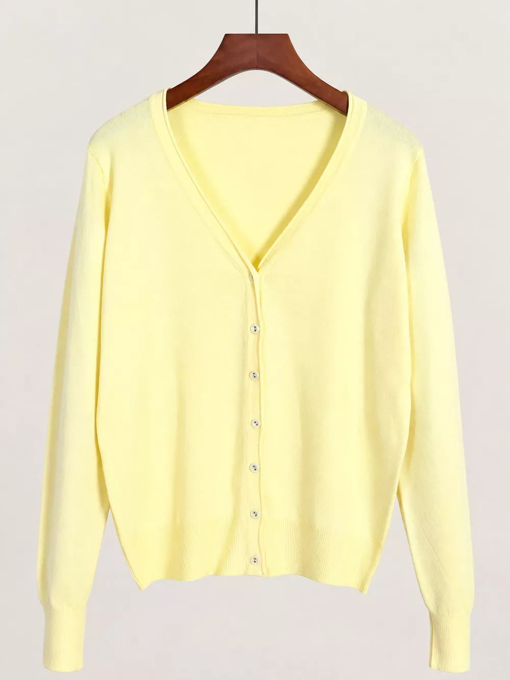 Classic V-Neck Button-Down Knit Cardigan, image 41