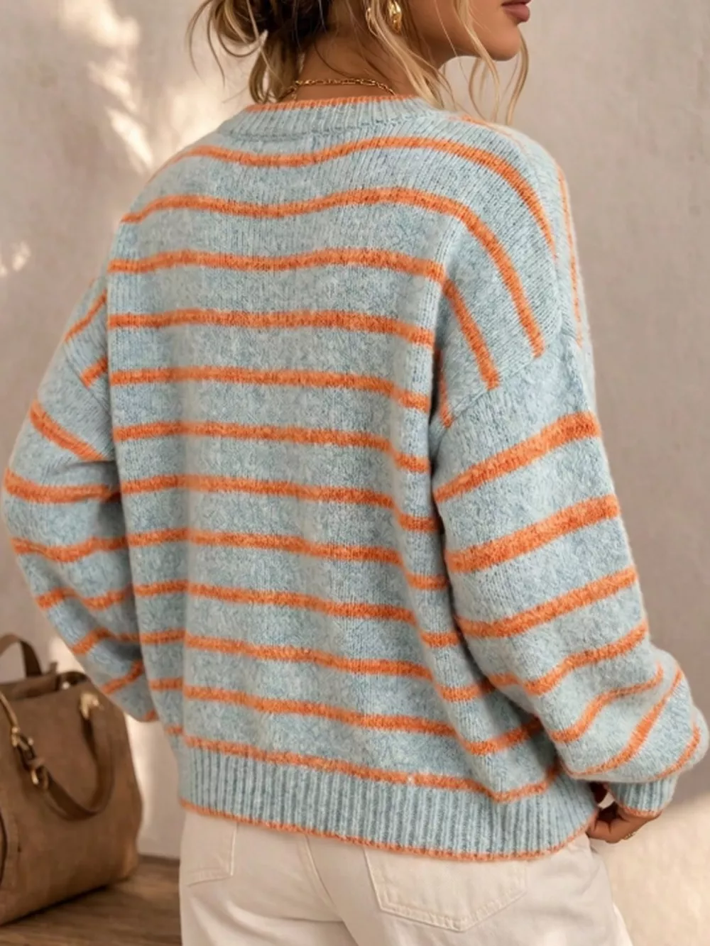 Striped Button-Down Knit Cardigan, image 5