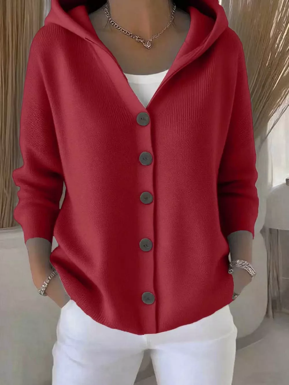 Full Size Hooded Button-Down Knit Cardigan Plus Size, image 12