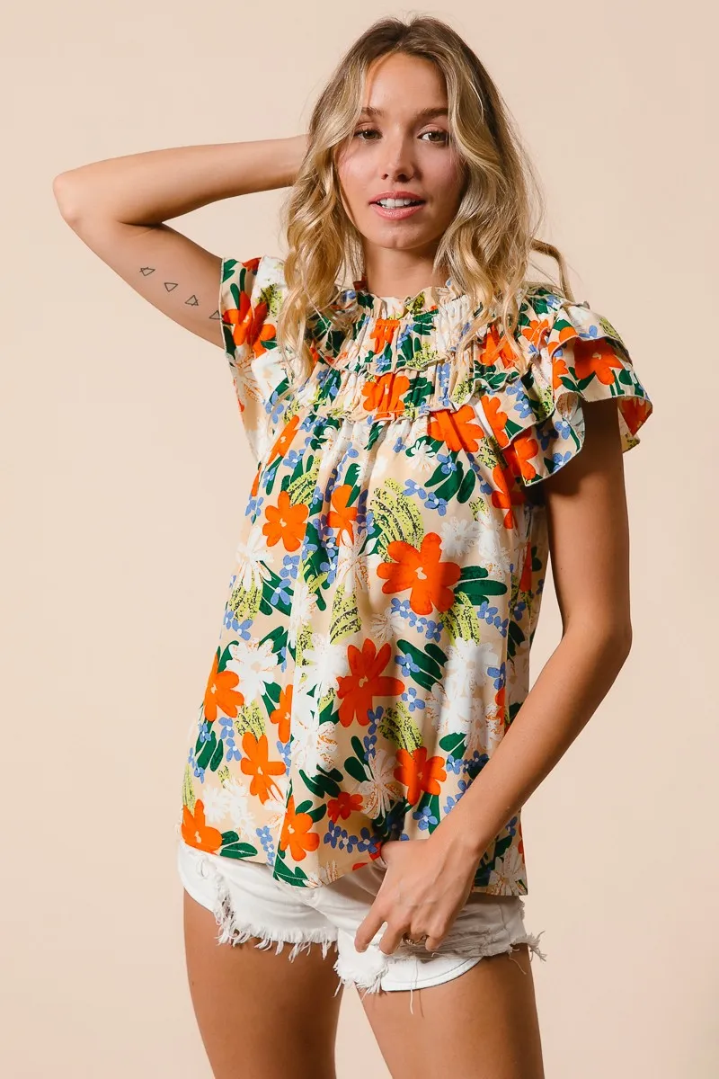 Multi Color Floral Print Woven Top, image 18